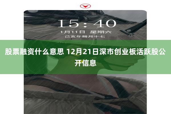 股票融资什么意思 12月21日深市创业板活跃股公开信息